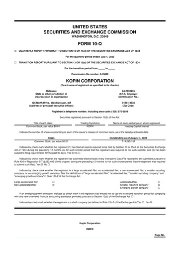 Thumbnail Kopin Corporation
 10-Q Quarterly Report FY2023 