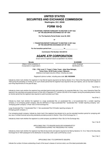 Miniature Agape ATP 10-Q Rapport trimestriel 2023 