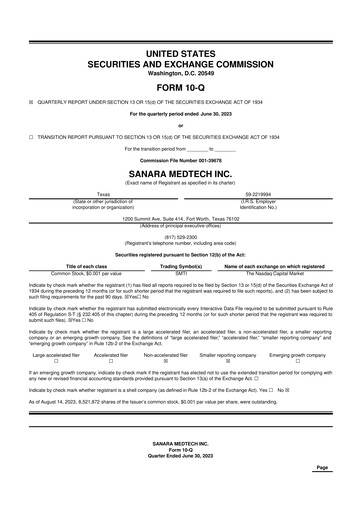 Thumbnail Sanara MedTech 10-Q Quarterly Report FY2023 