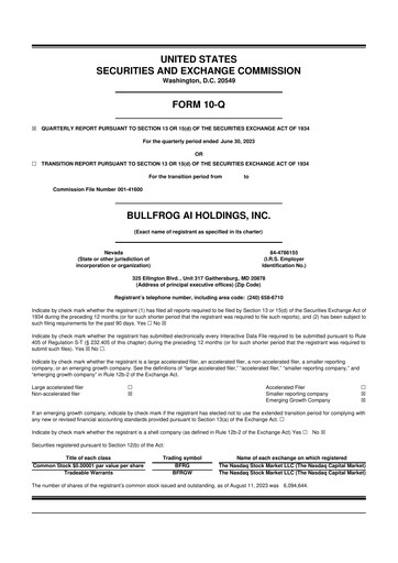 Vorschaubild Bullfrog AI  10-Q Quartalsbericht 2023 