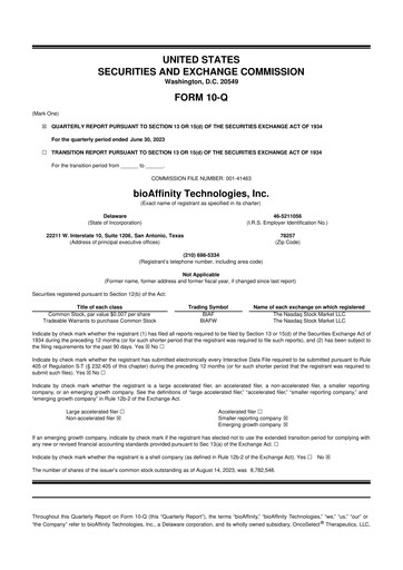 Miniature bioAffinity Technologies 10-Q Rapport trimestriel 2023 