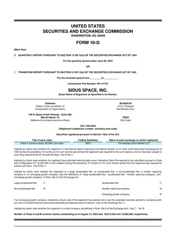 Thumbnail Sidus Space 10-Q Quarterly Report FY2023 