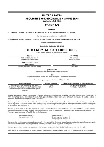 Miniature Dragonfly Energy 10-Q Rapport trimestriel 2023 