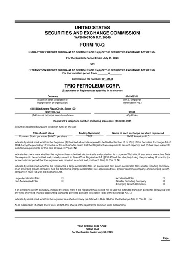 Miniature Trio Petroleum 10-Q Rapport trimestriel 2023 