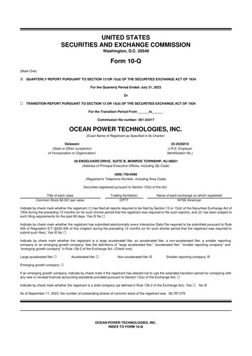 Thumbnail Ocean Power Technologies
 10-Q Quarterly Report FY2024 