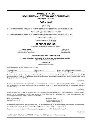 Miniature Tecnoglass 10-Q Rapport trimestriel 2023 