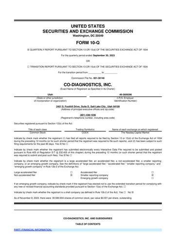 Thumbnail Co-Diagnostics
 10-Q Quarterly Report FY2023 