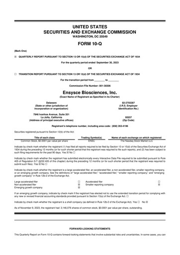 Thumbnail Ensysce Biosciences 10-Q Quarterly Report FY2023 