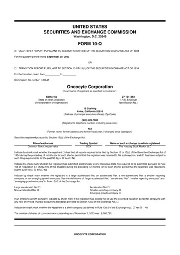 Thumbnail OncoCyte
 10-Q Quarterly Report FY2023 