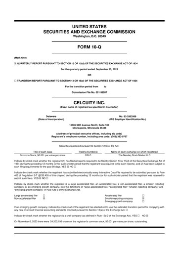 Thumbnail Celcuity Inc. 10-Q Quarterly Report FY2023 