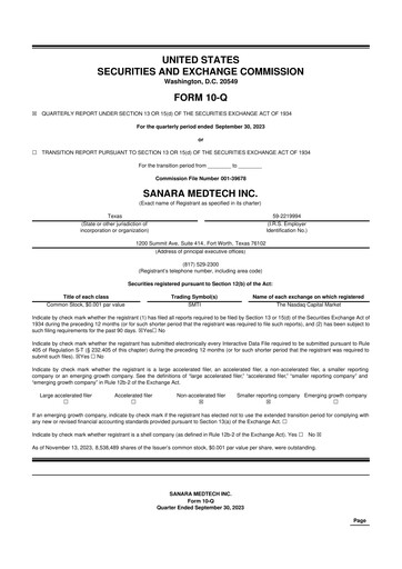 Thumbnail Sanara MedTech 10-Q Quarterly Report FY2023 