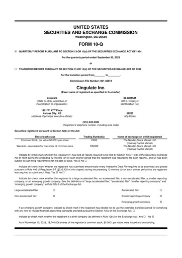 Miniature Cingulate 10-Q Rapport trimestriel 2023 