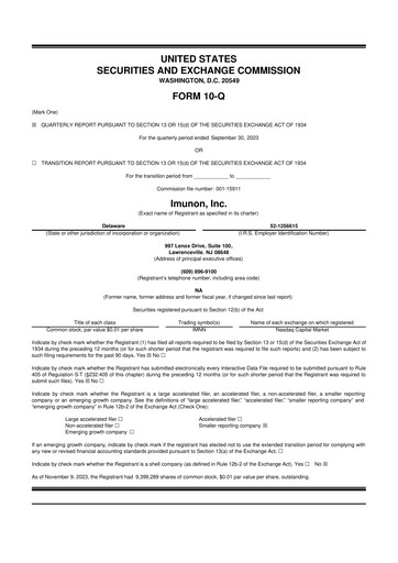 Miniature Imunon 10-Q Rapport trimestriel 2023 