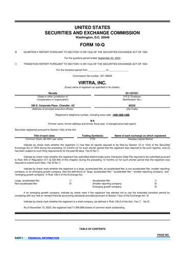 Miniature VirTra 10-Q Rapport trimestriel 2023 