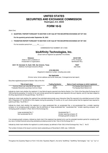 Miniature bioAffinity Technologies 10-Q Rapport trimestriel 2023 