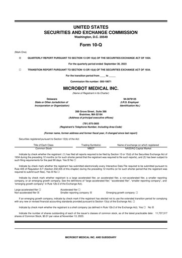 Miniature Microbot Medical
 10-Q Rapport trimestriel 2023 