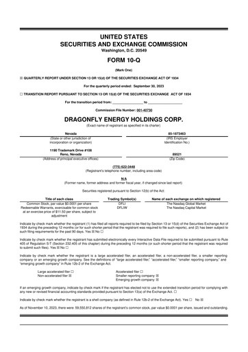 Miniature Dragonfly Energy 10-Q Rapport trimestriel 2023 