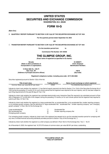 Miniature The Glimpse Group 10-Q Rapport trimestriel 2024 