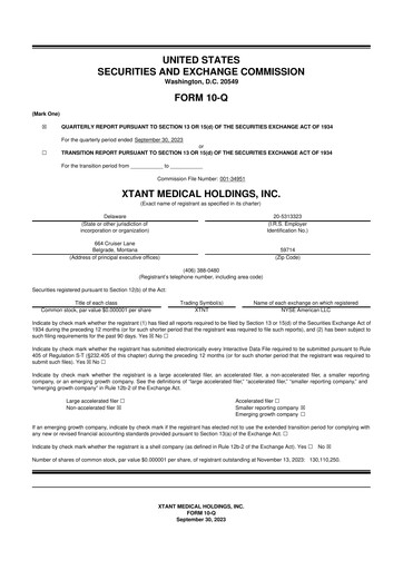 Thumbnail Xtant Medical 10-Q Quarterly Report FY2023 
