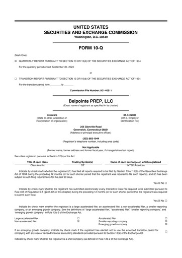 Miniature Belpointe PREP, LLC 10-Q Rapport trimestriel 2023 