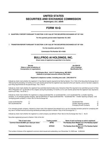 Vorschaubild Bullfrog AI  10-Q Quartalsbericht 2023 