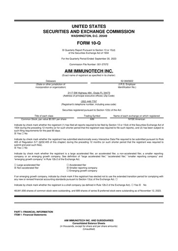 Thumbnail AIM ImmunoTech
 10-Q Quarterly Report FY2023 