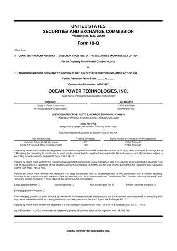 Thumbnail Ocean Power Technologies
 10-Q Quarterly Report FY2024 