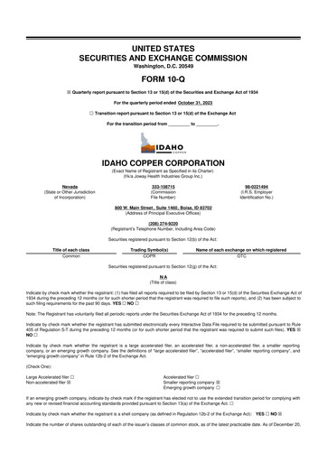 Thumbnail Idaho Copper Corporation 10-Q Quarterly Report FY2024 