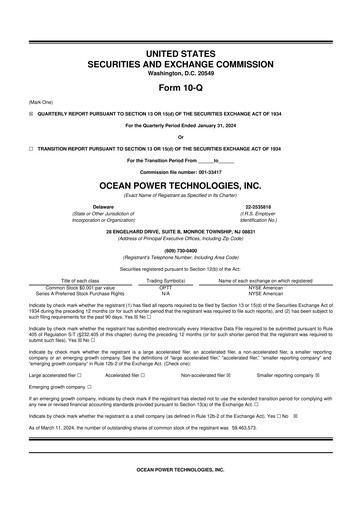 Thumbnail Ocean Power Technologies
 10-Q Quarterly Report FY2024 