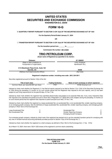 Miniature Trio Petroleum 10-Q Rapport trimestriel 2024 