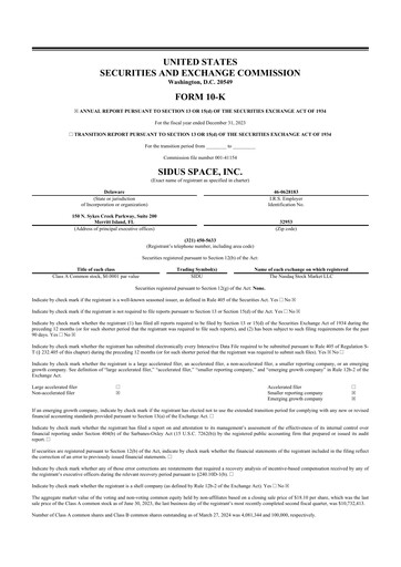 Thumbnail Sidus Space 10-K Annual Report 2023