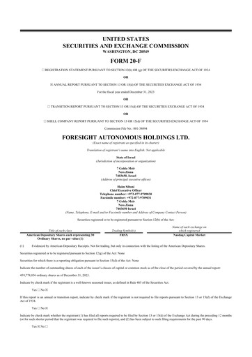 Thumbnail Foresight Autonomous Holdings 20-F Annual Report 2023