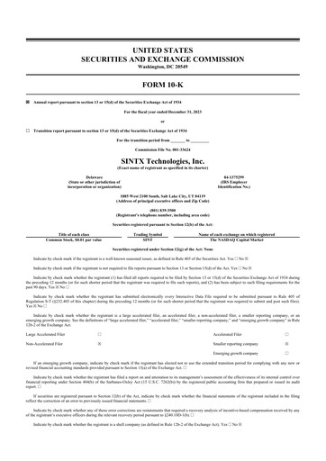 Thumbnail SINTX Technologies
 10-K Annual Report 2023