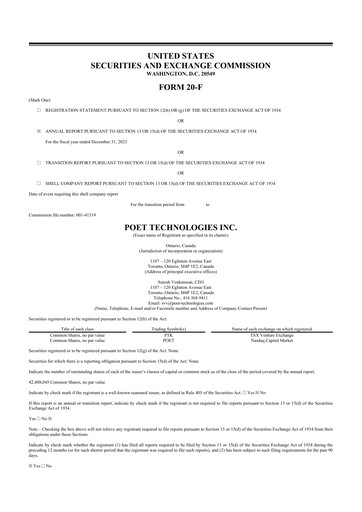 Thumbnail POET Technologies 20-F Annual Report 2023