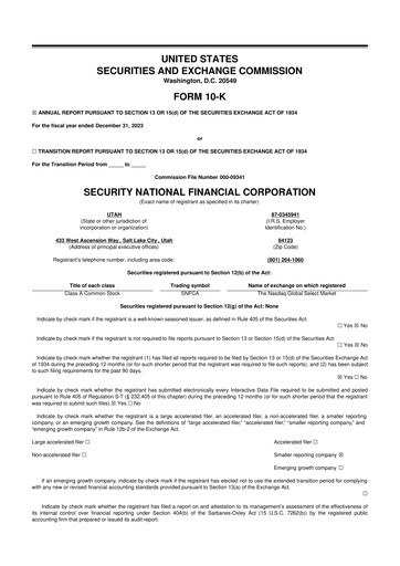 Thumbnail Security National Financial Corporation 10-K Annual Report 2023