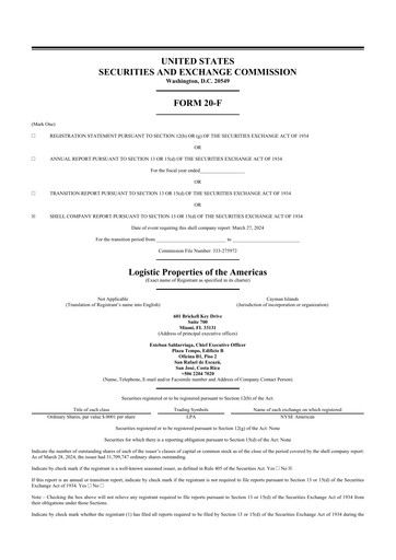 Miniature Logistic Properties of the Americas 20-F Rapport annuel 