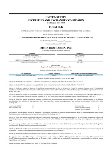 Thumbnail Immix Biopharma 10-K Annual Report 2023