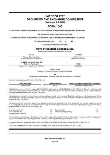 Thumbnail Novo Integrated Sciences 10-Q Quarterly Report FY2024 