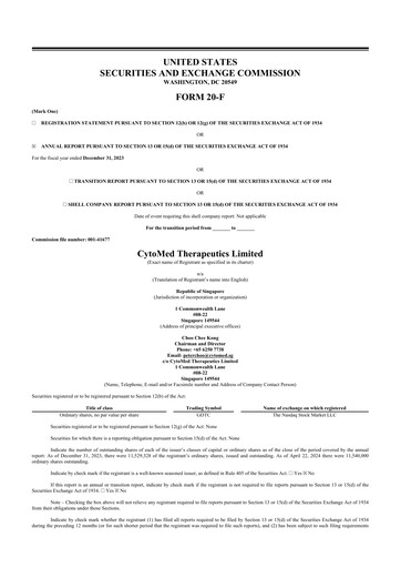 Thumbnail CytoMed Therapeutics 20-F Annual Report 2023