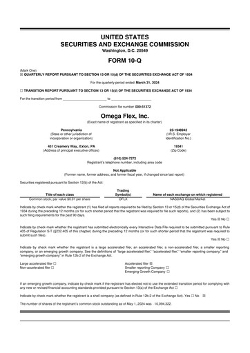Thumbnail Omega Flex 10-Q Quarterly Report FY2024 