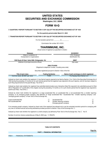Thumbnail Tharimmune 10-Q Quarterly Report FY2024 