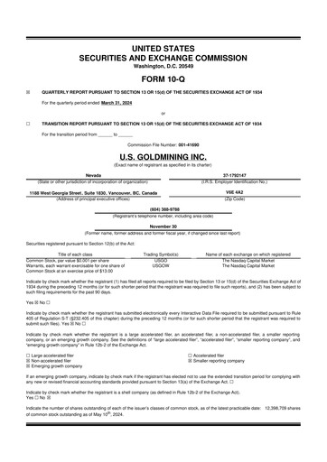 Thumbnail U.S. GoldMining 10-Q Quarterly Report FY2024 