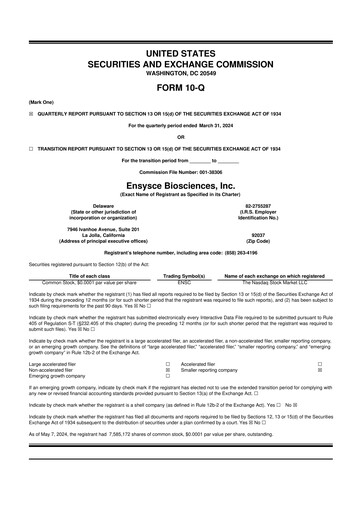 Thumbnail Ensysce Biosciences 10-Q Quarterly Report FY2024 