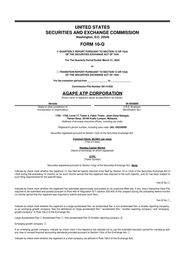 Miniature Agape ATP 10-Q Rapport trimestriel 2024 