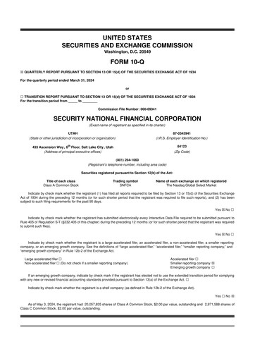 Thumbnail Security National Financial Corporation 10-Q Quarterly Report FY2024 