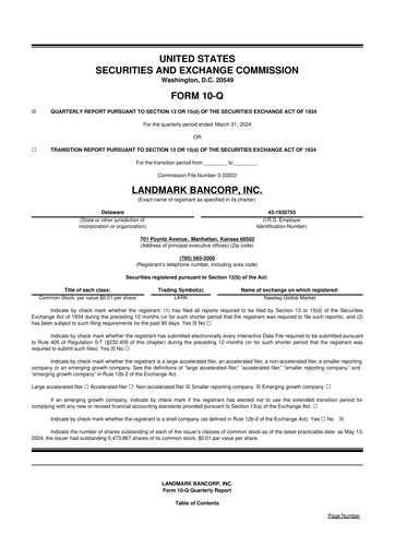 Miniature Landmark Bancorp 10-Q Rapport trimestriel 2024 