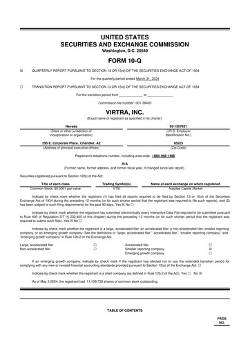 Miniature VirTra 10-Q Rapport trimestriel 2024 