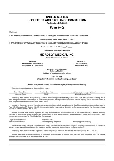 Miniature Microbot Medical
 10-Q Rapport trimestriel 2024 