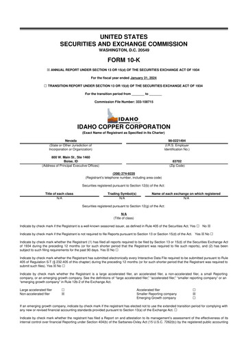 Thumbnail Idaho Copper Corporation 10-K Annual Report 2023