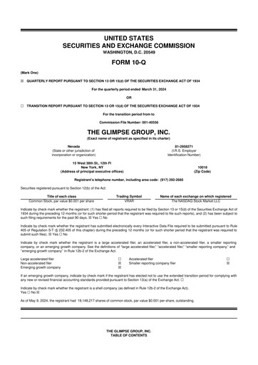 Miniature The Glimpse Group 10-Q Rapport trimestriel 2024 